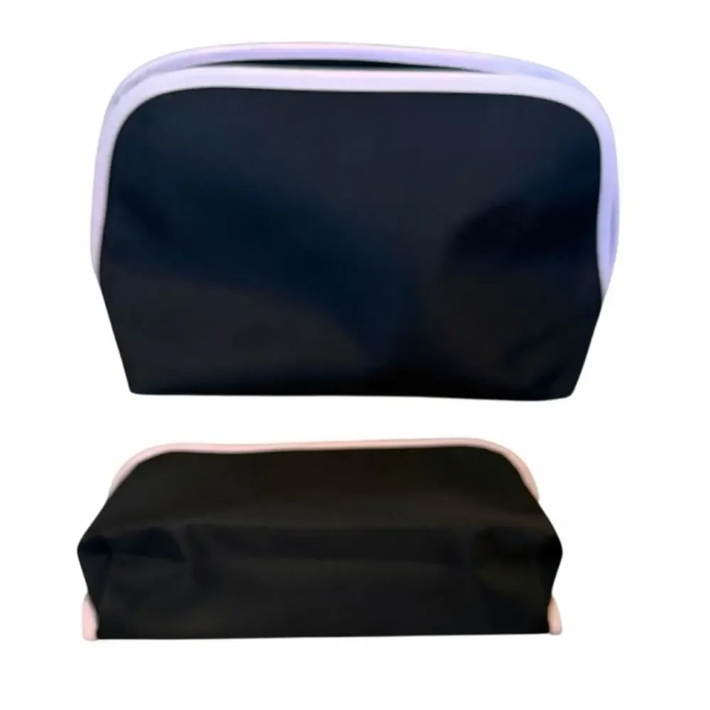Lancome 2 Piece Makeup and Toiletry Zipper Travel Bags Case Pink Black New